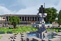 Aaron Gentner und Marie Weiand spielen leidenschaftlich gern Minecraft und bauen dort die Stadt Würzburg originalgetreu nach. Auf diesem Screenshot ist der Hauptbahnhof Würzburg zu sehen.