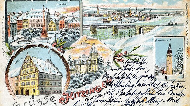 Verschneite postalische Grüße aus Kitzingen, eine Postkarte vom 20. Dezember 1898.