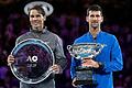 Rafael Nadal (l) und Novak Djokovic       -  Novak Djokovic (r) will Rafael Nadal bei seinem letzten Spiel die Ehre erweisen.