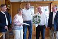 Auf dem Foto 1. Bürgermeister von Hafenlohr Thorsten Schwab, die Jubilarin Edith Back,  1. Bürgermeister von Rothenfels Michael Gram, stellvertretender VdK-Kreisvorsitzender Anton Breitenbach und VdK-Ortsvorsitzender Peter Waider.