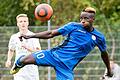 U19 WŸrzburger FV - TSV Buch       -  Nimmt den Ball volley: Mamadou Bah von den U-19-Junioren des Würzburger FV im Landesliga-Heimspiel gegen den TSV Buch (hinten Kevin Riemel).