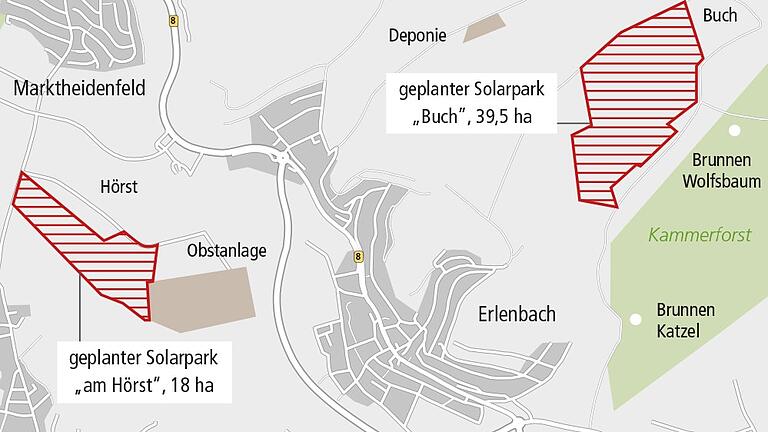 Die geplanten Solarparks bei Erlenbach.