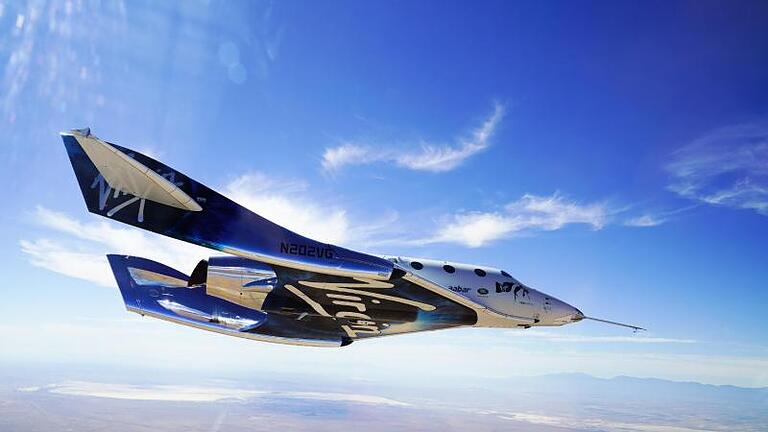 Das Raumschiff VSS Unity des Unternehmens Virgin Galactic. Foto: ---/Virgin Galactic/dpa       -  Das Raumschiff VSS Unity des Unternehmens Virgin Galactic.