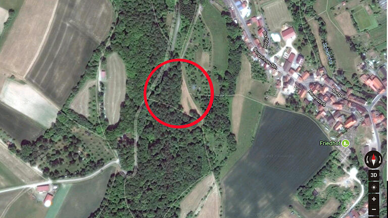 Kartenausschnitt Google Maps. Im Bereich des roten Kreises befindet sich die Fundstelle des Skeletts. Kartenausschnitt Google Maps. Im Bereich des roten Kreises befindet sich die Fundstelle des Skeletts.