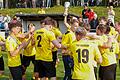 Die Spieler vom TSV Eisingen feiern ihren Sieg im Toto-Pokal-Wettbewerb 2022. Die Eisinger setzten sich im Vorjahresfinale gegen die TuS Frammersbach durch. In diesem Jahr steht Eisingen erneut im Endspiel und versucht, den Titel gegen Unterpleichfeld zu verteidigen.