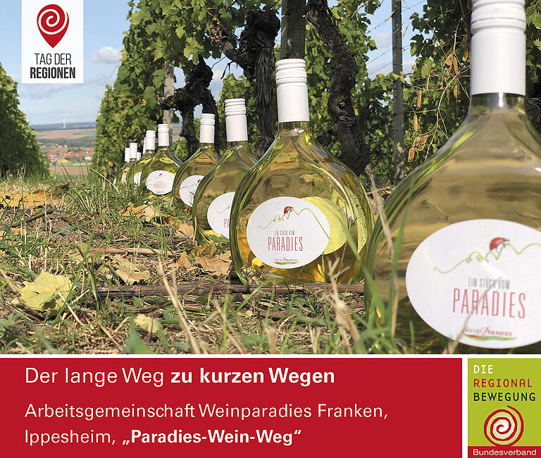 Einen eigenen Bocksbeutelweg aus dem Paradieswein hat das Weinparadies Franken zum Tag der Regionen beigetragen. Einen eigenen Bocksbeutelweg aus dem Paradieswein hat das Weinparadies Franken zum Tag der Regionen beigetragen. 