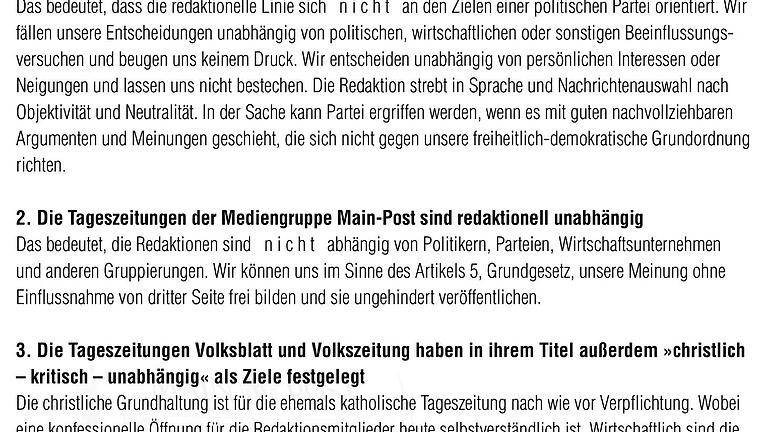 Grundsätze aus Main-Post Leitlinie       -  Allgemeine Grundsätze aus den Main-Post Leitlinien für die Redaktion. Dabei die Verpflichtung für die Menschen der Region.