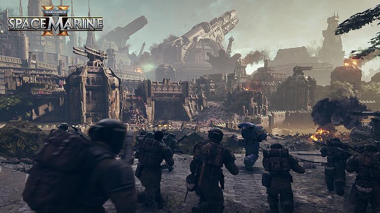 Screenshot aus „Warhammer 40.000: Space Marine 2” - Der unkritische Umgang mit Krieg, Hurra-Patriotismus und religiösem Fanatismus dient in „Warhammer 40.000: Space Marine 2” oft nur als Mittel, um möglichst spektakuläre Action-Szenen zu inszenieren. Screenshot aus „Warhammer 40.000: Space Marine 2” - Der unkritische Umgang mit Krieg, Hurra-Patriotismus und religiösem Fanatismus dient in „Warhammer 40.000: Space Marine 2” oft nur als Mittel, um möglichst spektakuläre Action-Szenen zu inszenieren.