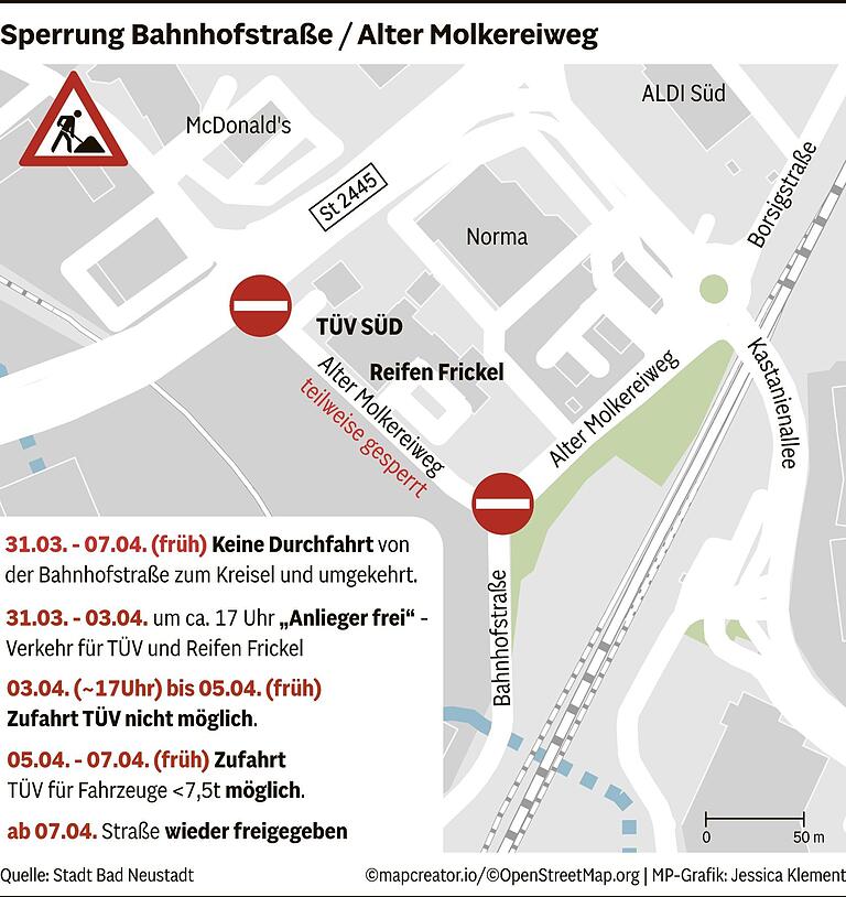 Heinlein-Areal mit Burger King, Tedi und Fressnapf: Zeitweise keine Durchfahrt vom Kreisel zum Bahnhof möglich