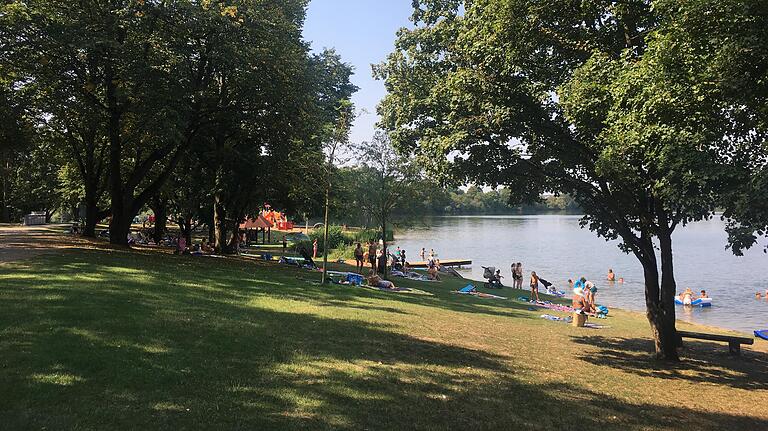 Weil das Seegras am Baggersee am Schweinfurter Kreuz überhand genommen hat, wird es gemäht. Eine Spezialfirma aus Essen rückte mit ihrem Boot an. Gesperrt war dafür aber nur ein Teilbereich.