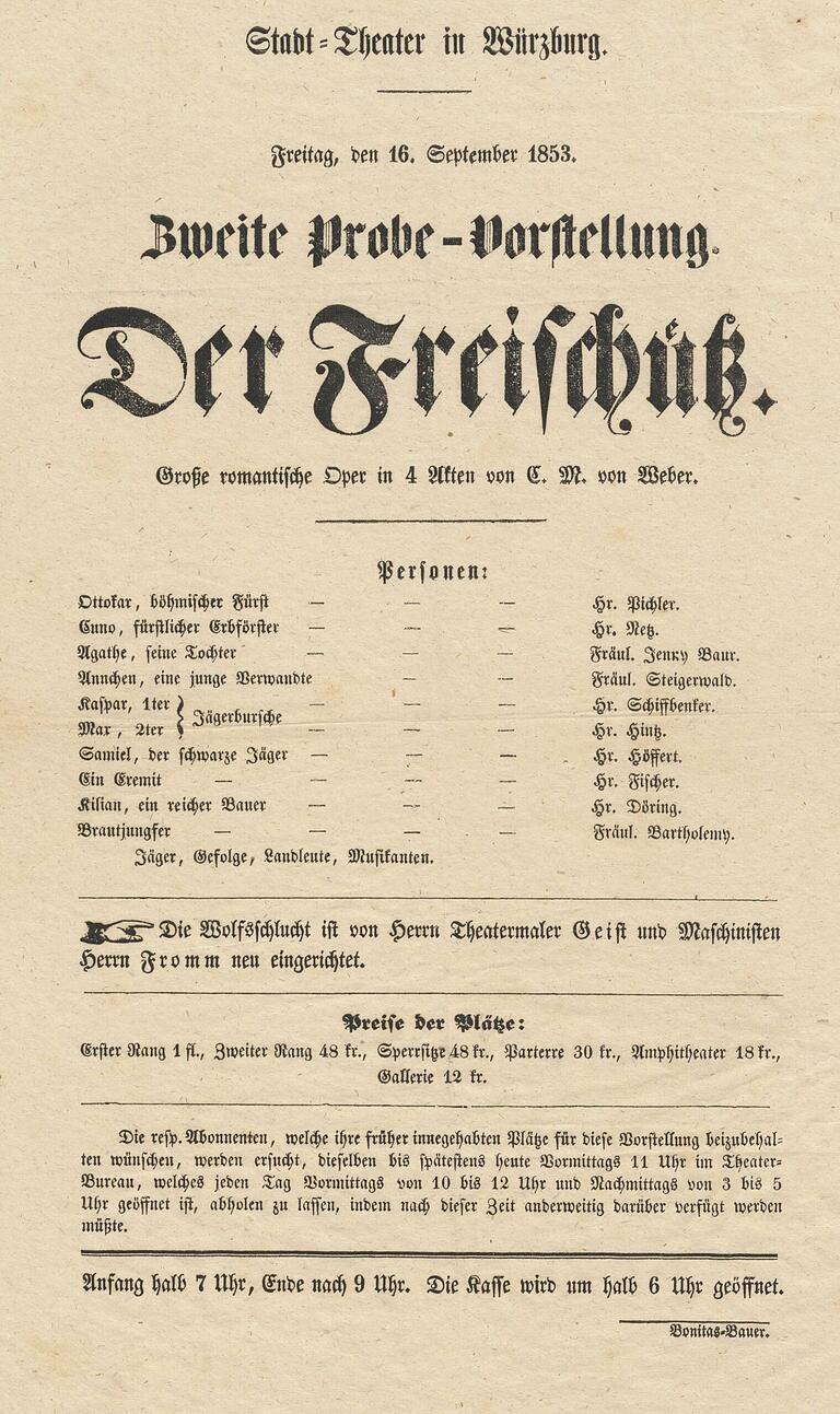 Einer von über 7000 in der Sammlung: Theaterzettel aus dem Würzburger Stadttheater. Einer von über 7000 in der Sammlung: Theaterzettel aus dem Würzburger Stadttheater.