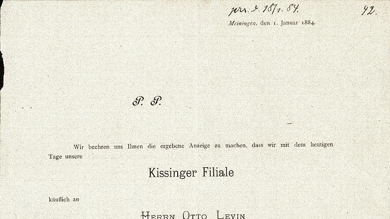 Buchvorstellung zum Jubiläum - Gründungsanzeige der Bad Kissinger Buchhandlung Otto Levin vom 1. Januar 1884. Buchvorstellung zum Jubiläum - Gründungsanzeige der Bad Kissinger Buchhandlung Otto Levin vom 1. Januar 1884.