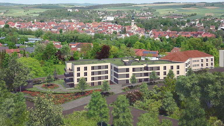 Der Neubau des Seniorenwohnheims am Hainberg schließt sich direkt an das bestehende Franziska-Streitel-Altenheim (rechts) an. Insgesamt sollen dort künftig 99 Betreuungsplätze zur Verfügung stehen. Der Neubau des Seniorenwohnheims am Hainberg schließt sich direkt an das bestehende Franziska-Streitel-Altenheim (rechts) an. Insgesamt sollen dort künftig 99 Betreuungsplätze zur Verfügung stehen. 