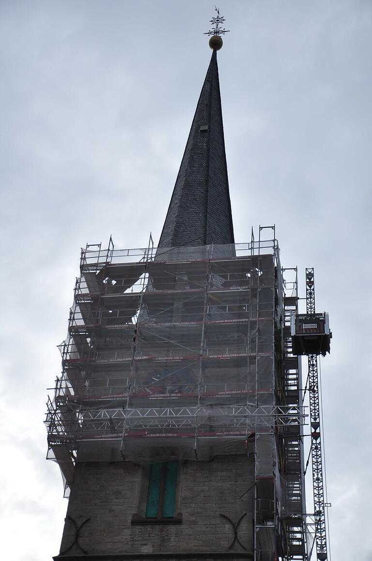 Das spektakuläre Gerüst in luftiger Höhe.
