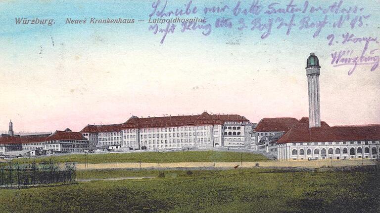 Postkarte aus Würzburg: Das 'Luitpoldkrankenhaus'.