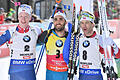 Medaillengewinner       -  Weltmeister Martin Fourcade (M), Johannes Thingnes Bö (l, Silber) und Ole Einar Björndalen (Bronze). Foto: Martin Schutt