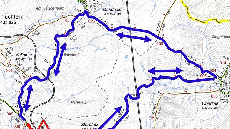 So sieht die Umleitung aus, wenn die hessische Landesstraße 3180 zwischen Sannerz und Sterbfritz gesperrt wird. Grafik: KN       -  So sieht die Umleitung aus, wenn die hessische Landesstraße 3180 zwischen Sannerz und Sterbfritz gesperrt wird. Grafik: KN