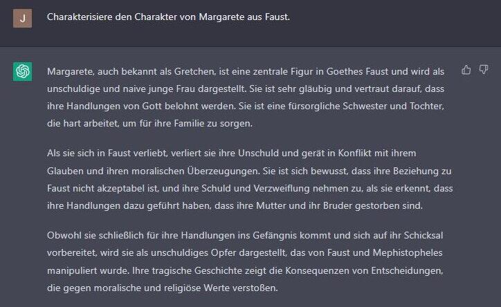 ChatGPT kann auch mit Goethes Klassiker 'Faust – eine Tragödie' umgehen. Die Software hat den Text innerhalb weniger Sekunden geschrieben.