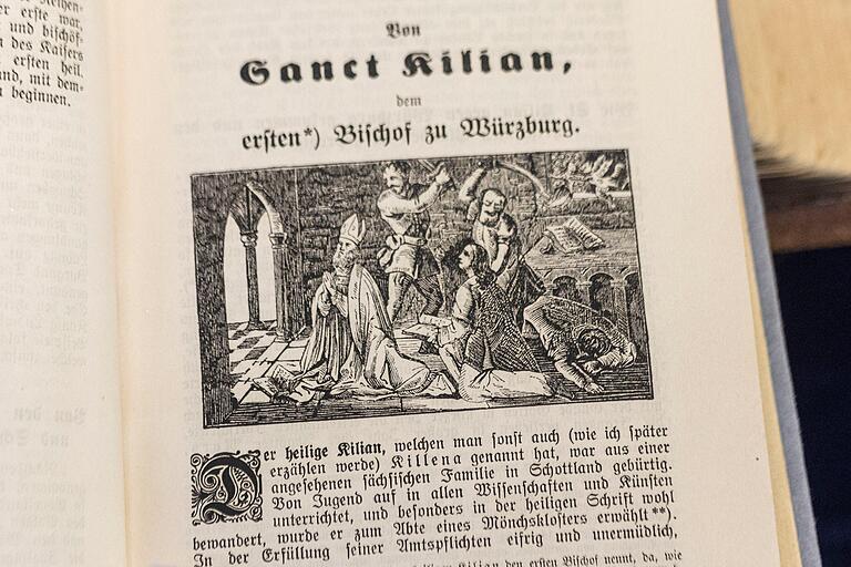 Ermordung Kilians: Stich aus einer Druckausgabe der Fries-Chronik aus dem Jahr 1924. Ermordung Kilians: Stich aus einer Druckausgabe der Fries-Chronik aus dem Jahr 1924.