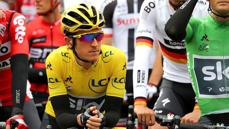 Gelb - Nach dem Sieg im Zeitfahren startete der Brite Thomas Geraint im gelben Trikot. Foto: Daniel Karmann Gelb - Nach dem Sieg im Zeitfahren startete der Brite Thomas Geraint im gelben Trikot. Foto: Daniel Karmann
