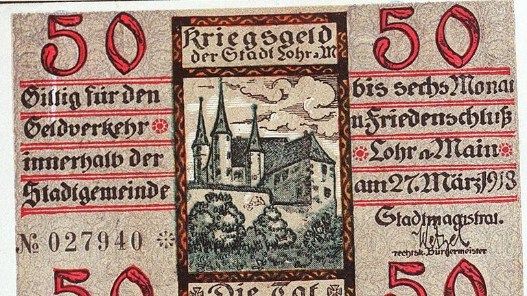Das Kriegsgeld der Stadt Lohr im Wert von 50 Pfennig.