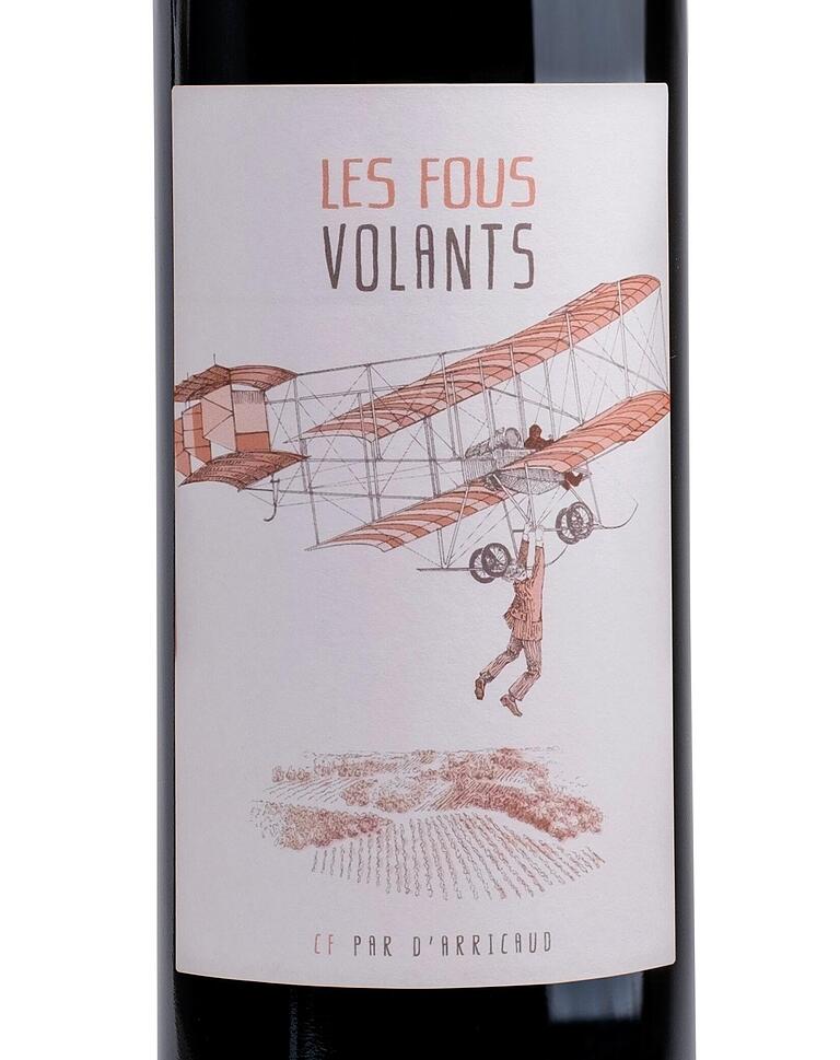 Der Rotwein 'Les Fous Volants' (Die tollkühnen Flieger). Der Rotwein 'Les Fous Volants' (Die tollkühnen Flieger).