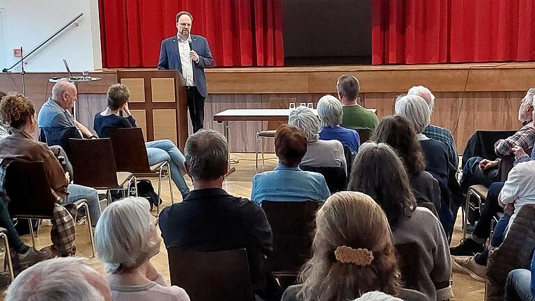 Am Donnerstag hielt Landtagsabgeordneter Patrick Friedl (Bündnis 90/Die Grünen) aus Würzburg im Marktheidenfelder Pfarrheim einen Vortrag. Dabei ging es um die Herausforderungen des Klimawandels. Am Donnerstag hielt Landtagsabgeordneter Patrick Friedl (Bündnis 90/Die Grünen) aus Würzburg im Marktheidenfelder Pfarrheim einen Vortrag. Dabei ging es um die Herausforderungen des Klimawandels.
