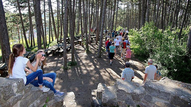 Unter anderem vorbei an der Ruine des Wartturms hoch über dem Leinachtal führt der Panorama-Höhenweg im „Zwei-Ufer-Land am Main”. Unter anderem vorbei an der Ruine des Wartturms hoch über dem Leinachtal führt der Panorama-Höhenweg im „Zwei-Ufer-Land am Main”.