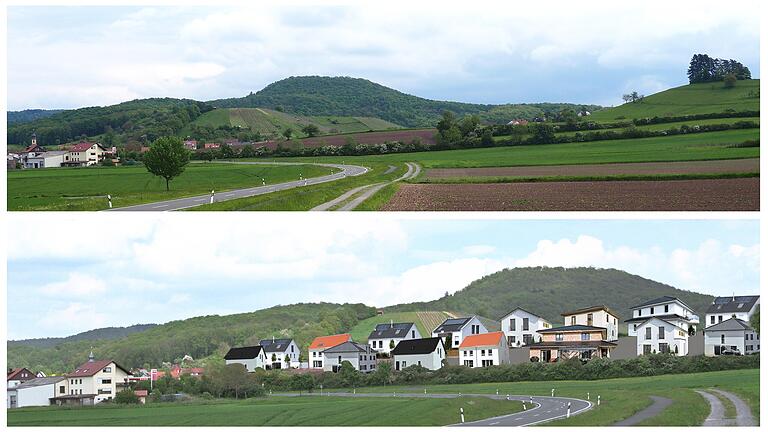 Vorher – nachher: Realisiert die Gemeinde Michelau ihre Wachstumspläne von knapp 14 zusätzlichen Hektar, wäre das harmonische Landschafts- und Ortsbild an vielen Stellen für immer verloren. So auch hier am Ortseingang von Michelau, wie diese Computer-Animation zeigt.