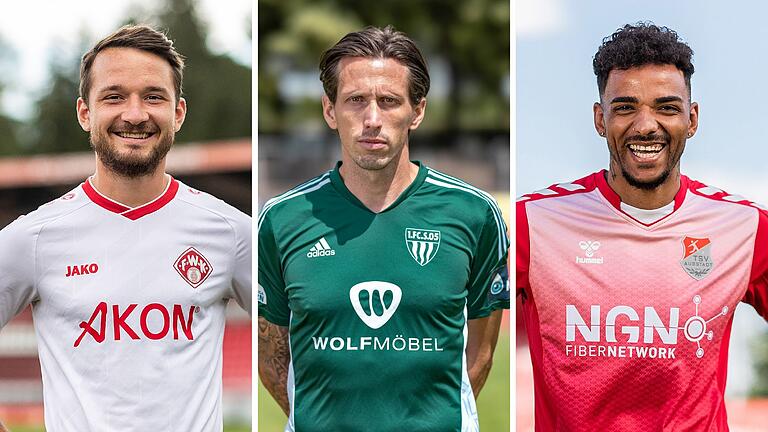 Die Kapitäne der drei Fußball-Regionalligisten aus der Region (von links): Peter Kurzweg (FC Würzburger Kickers), Lukas Billick (FC 05 Schweinfurt) und Michael Dellinger (TSV Aubstadt).