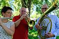 Ein musikalischer Bürgermeister-Gruß aus der Rhön fürs Oktoberfest:&nbsp; Sonja Rahm, Georg Seiffert und Tobias Seufert musizieren bei der Bürgermeister-Blaskapelle des Bayerischen Städte- und Gemeindetages. Am Sonntag spielen sie beim Oktoberfest auf. Kollege Steffen Malzer ist leider verhindert.&nbsp;