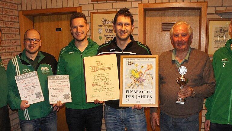 Bei der Hauptversammlung der Sportfreunde Steinsfeld standen Ehrungen an. Das Bild zeigt (von links) Reinhold Heilmann, Matthias Glos, Patrick Wagenhäuser, Mathias Vollert, Heinz Vishers und Manuel Werner.