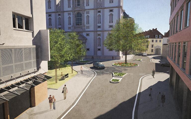 Nach der Erneuerung der Haugerpfarrgasse bekommt dort der Knotenpunkt mit Textor- und Bahnhofstraße einen Kreisverkehr, der Haugerkirchplatz wird neu gestaltet. Nach der Erneuerung der Haugerpfarrgasse bekommt dort der Knotenpunkt mit Textor- und Bahnhofstraße einen Kreisverkehr, der Haugerkirchplatz wird neu gestaltet. 
