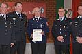 Ludwig Spall (Mitte) ist seit 60 Jahren Mitglied bei der Feuerwehr Kist. Gratulation kam von der Feuerwehrleitung (von links): Erhard Spiegel, Christian Kamin, Michael Engert und Marco Spiegel.