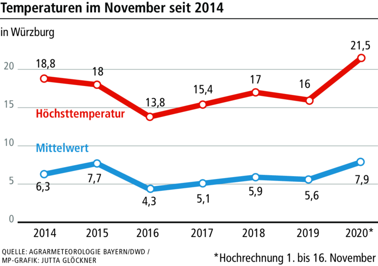November-Wetter sorgt für Rekordwert von 21,5 Grad in Würzburg November-Wetter sorgt für Rekordwert von 21,5 Grad in Würzburg