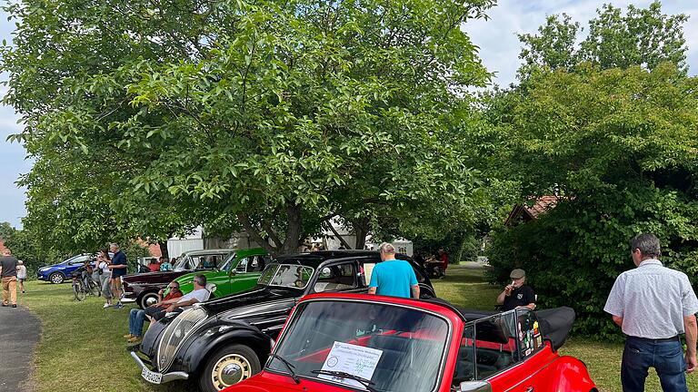 Zahlreiche Oldtimer waren rund um das Speierlingsfest zu bewundern während die Gäste kulinarische Spezialitäten unter den schattingen Bäumen genießen konnten.