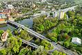 Luftbild der bestehenden Maxbrücke über den Main in Schweinfurt. Rechts im Bild die Cramer-Insel und ein Teil des Naturschutzgebietes Saumain.