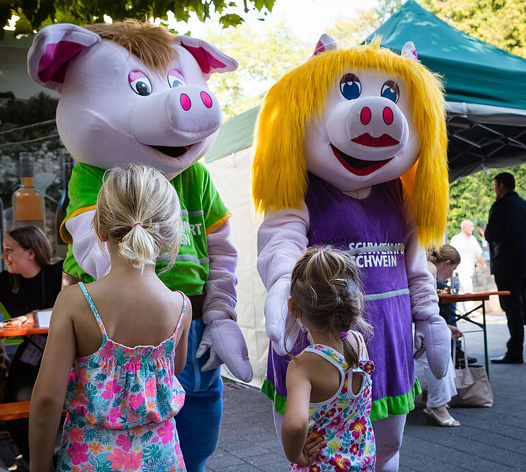 Respekt: Im Plüschkostüm zogen die beiden Maskottchen bei der Hitze durch die Stadt.&nbsp;