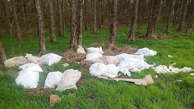 Große Mengen Bauschutt und Hausmüll hat ein Umweltsünder in der Nacht von Sonntag, 24. März, auf Montag, 25. März, in Kitzinger Stadtteilen illegal entsorgt. Das Foto zeigt eine Fundstelle bei Hohenfeld.