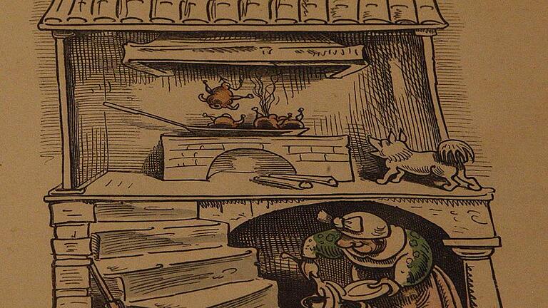 Wie Max und Moritz die Hühner stehlen, zu sehen in einer Erstausgabe von 1865 Wie Max und Moritz die Hühner stehlen, zu sehen in einer Erstausgabe von 1865