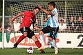 Fussball, BFV Verbandspokal, 1. Runde, TG Schweinfurt - TSV 1860 München       -  Stellt die gegnerischen Angreifer meist vor Probleme: Der erfahrene Turner-Defensivmann Ercan Öztürk (links), hier im Duell mit Stefan Lex vom TSV 1860 München.