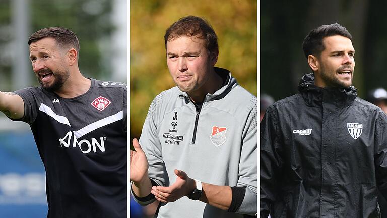 Die Trainer der Regionalligisten aus der Region (von links): Markus Zschiesche (Würzburger Kickers), Julian Grell (TSV Aubstadt), Victor Kleinhenz (FC 05 Schweinfurt)