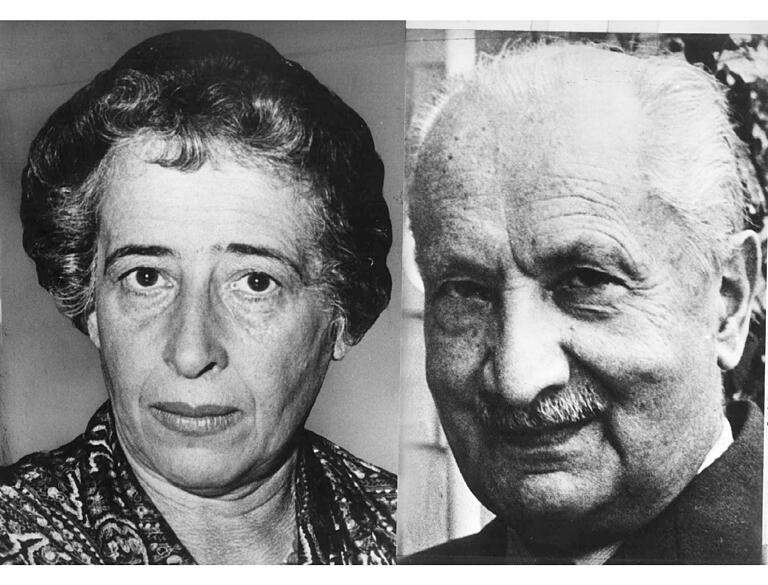 Die Autorin Hannah Arendt (Archivbild von 1958) war 18 Jahre alt und Studentin in Marburg, als sie die Geliebete ihres Lehrers Martin Heidegger (Undatiertes Archivbild) wurde. In 'Einzeln sein' geht Rüdiger Safranski auch auf diese Beziehung ein. Die Autorin Hannah Arendt (Archivbild von 1958) war 18 Jahre alt und Studentin in Marburg, als sie die Geliebete ihres Lehrers Martin Heidegger (Undatiertes Archivbild) wurde. In 'Einzeln sein' geht Rüdiger Safranski auch auf diese Beziehung ein.