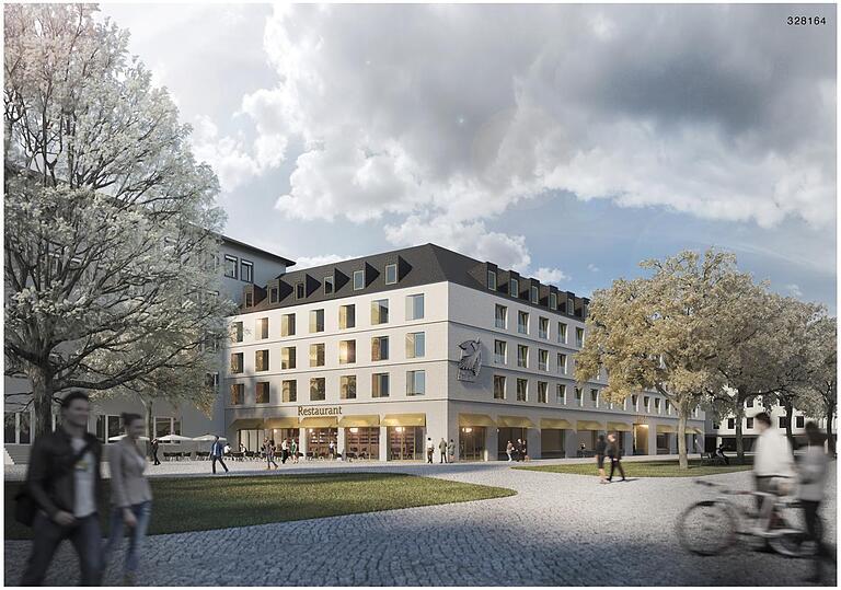 So soll das künftige Hotel am Paradeplatz von außen aussehen: Der Siegerentwurf des Fassadenwettbewerbs kommt vom Büro Geisel Architekten aus Würzburg.