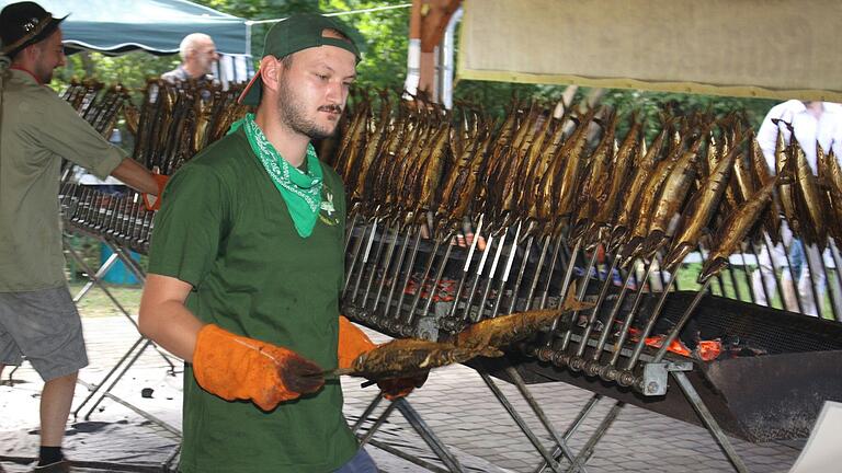 Steckerlfisch darf beim Seefest nicht fehlen. Schon das Vorbereiten der Makrelen mit 20 Helfern dauert vier Stunden.