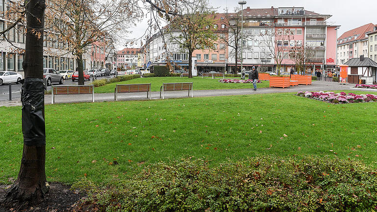 Heute dominieren Rasenflächen auf dem Faulhaber-Platz. In Zukunft sollen dort auf alle Fälle mehr Bäume stehen.