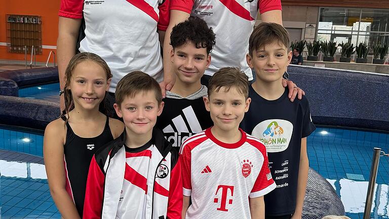 Auf dem Foto von links (Kinder): Victoria Hartmann, Oskar Dietz, Matthew Schneyer, Benedikt Langenhöfer und Felix Then mit den beiden Trainern Denise Dietz und Fabien Konrad.