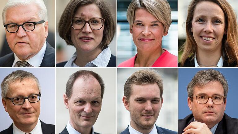 Steinmeiers Team       -  Frank-Walter Steinmeier, neuer Bundespräsident (von links oben) und sein Team: Dörte Dinger, Büroleiterin, Anna Engelke, Sprecherin des Bundespräsidenten, Esther Uleer, stellvertretende Sprecherin des Bundespräsidenten, Stephan Steinlein (von links unten), Chef des Präsidialamts, Thomas Bagger, Chef der außenpolitischen Abteilung, Wolfgang Silbermann, Redenschreiber, und Oliver Schmolke, Leiter der Abteilung Innenpolitik.