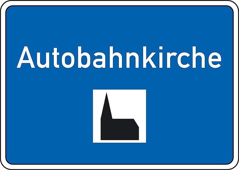 Dieses Verkehrszeichen weist auf eine Autobahnkirche hin.