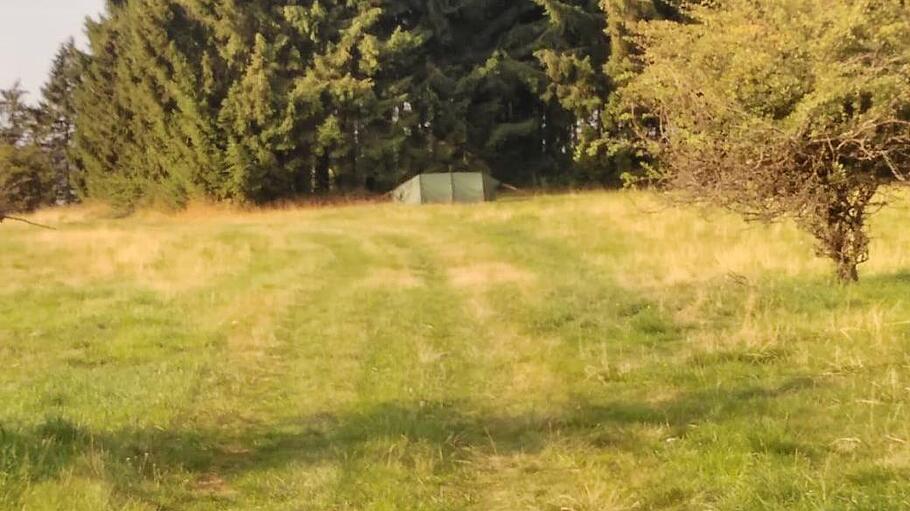 Verboten und gefährlich: Wildcamper mit grünem Zelt vor grünen Fichten im Naturschutzgebiet. Bei ungünstigen Sichtverhältnissen könnte ein Jäger so ein Zelt übersehen. Foto: Archiv Torsten Kirchner       -  Verboten und gefährlich: Wildcamper mit grünem Zelt vor grünen Fichten im Naturschutzgebiet. Bei ungünstigen Sichtverhältnissen könnte ein Jäger so ein Zelt übersehen. Foto: Archiv Torsten Kirchner